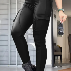 Schwarze Damen-Leggings im modernen Utility-Look